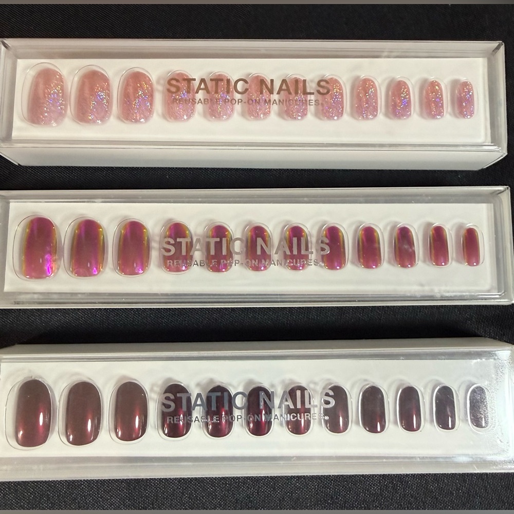 STATIC NAILS Bundle of three glue on nail sets 🤍SOLD OUT! Glue and file included